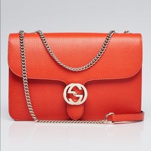 ❤️GUCCI❤️NEW pebbled leather interlocking G orange